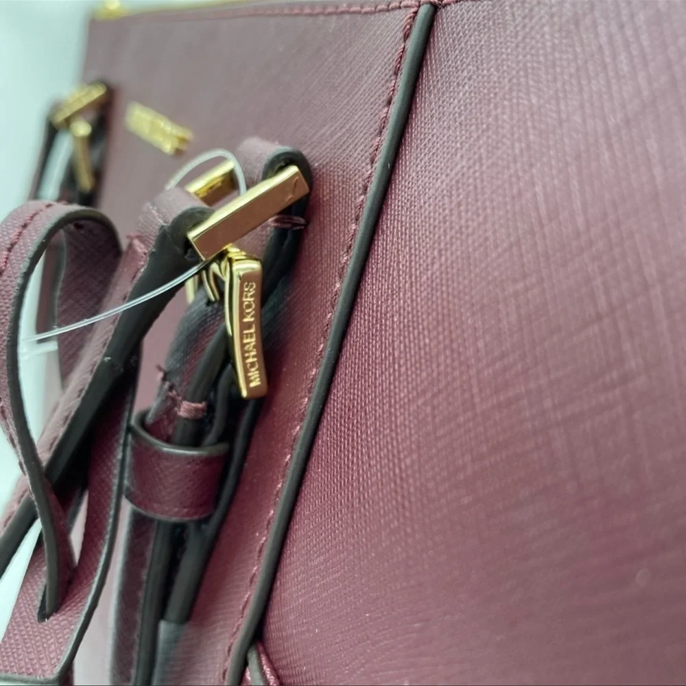 MICHAEL KORS Charlotte Large Leather Top-Zip Tote Dark Cherry NWT